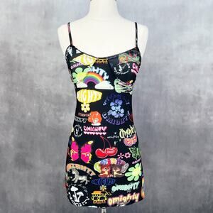 OMighty Womens Bodycon Dress Size Small Logomania Mini Twee Y2K Style Tattoo‎